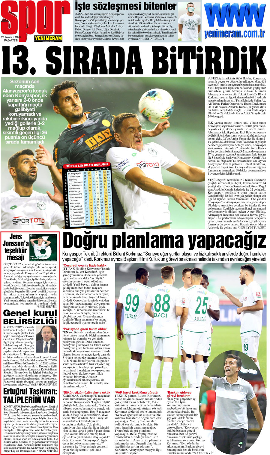 27 Temmuz 2020 Yeni Meram Gazetesi