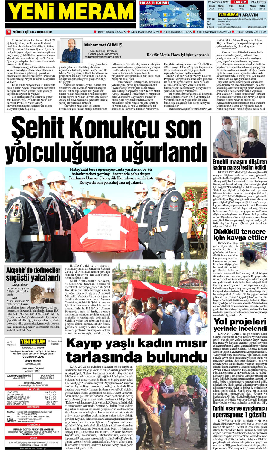 27 Temmuz 2020 Yeni Meram Gazetesi