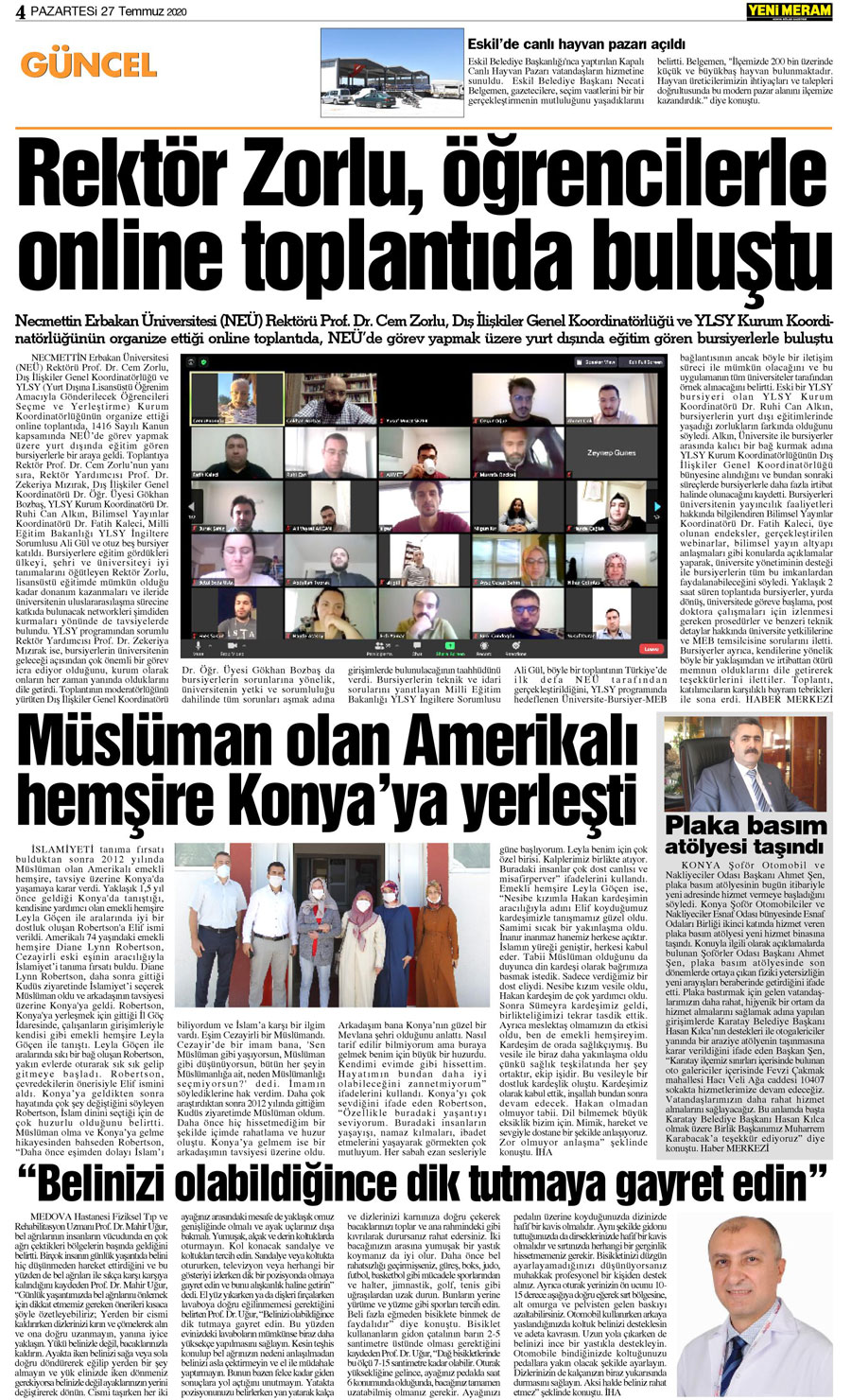 27 Temmuz 2020 Yeni Meram Gazetesi