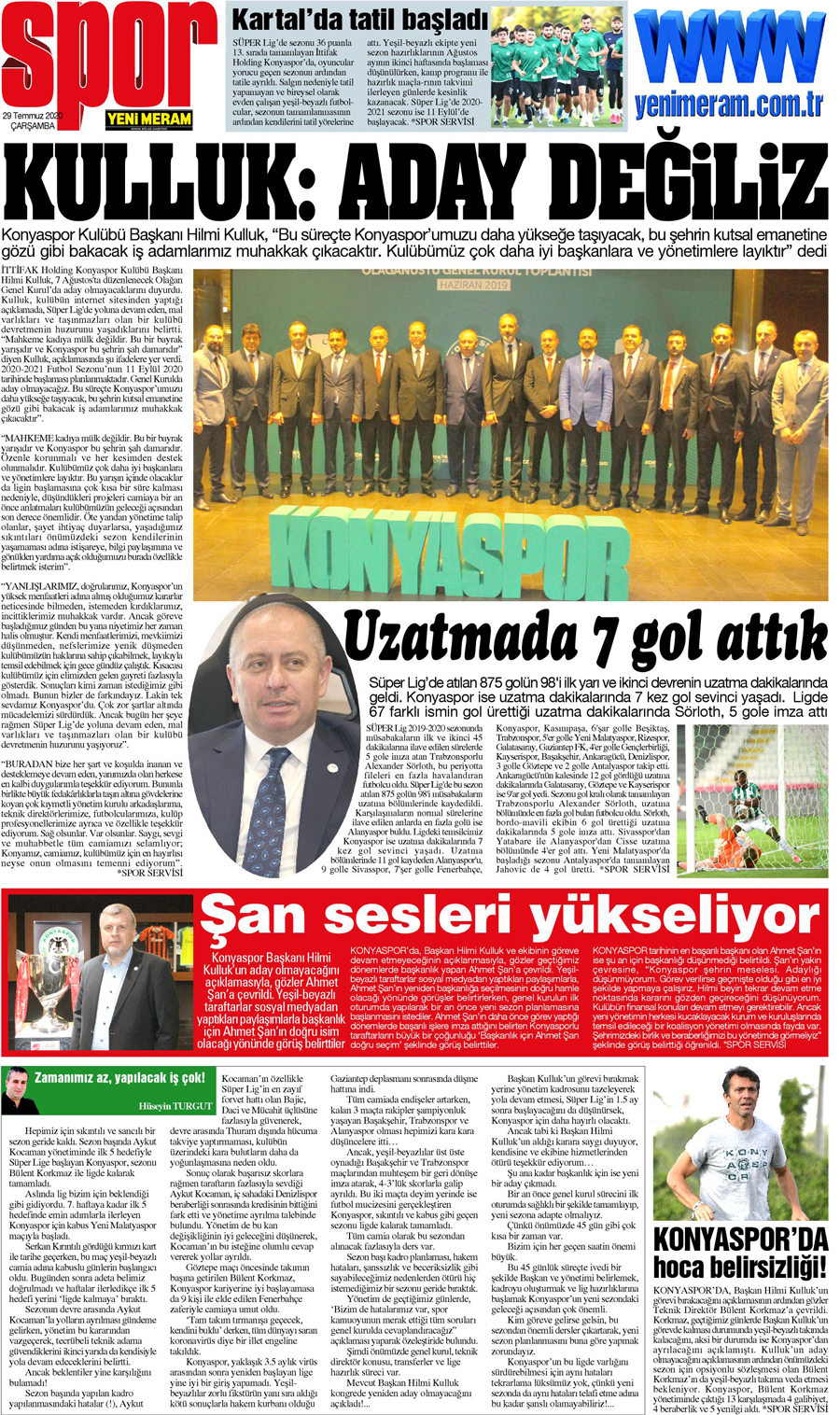 29 Temmuz 2020 Yeni Meram Gazetesi