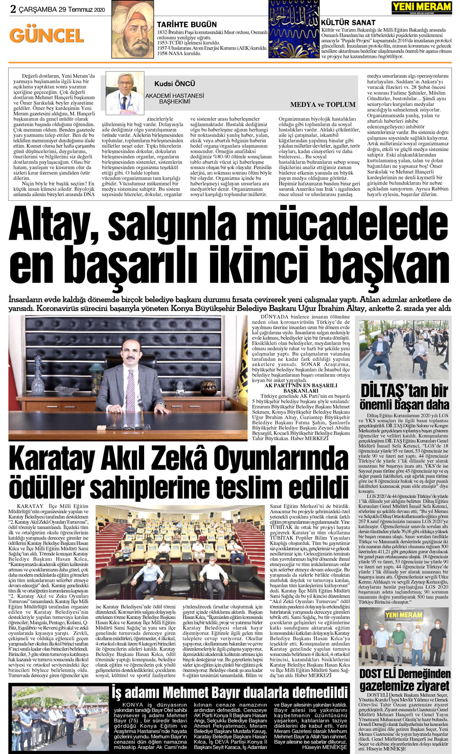 29 Temmuz 2020 Yeni Meram Gazetesi