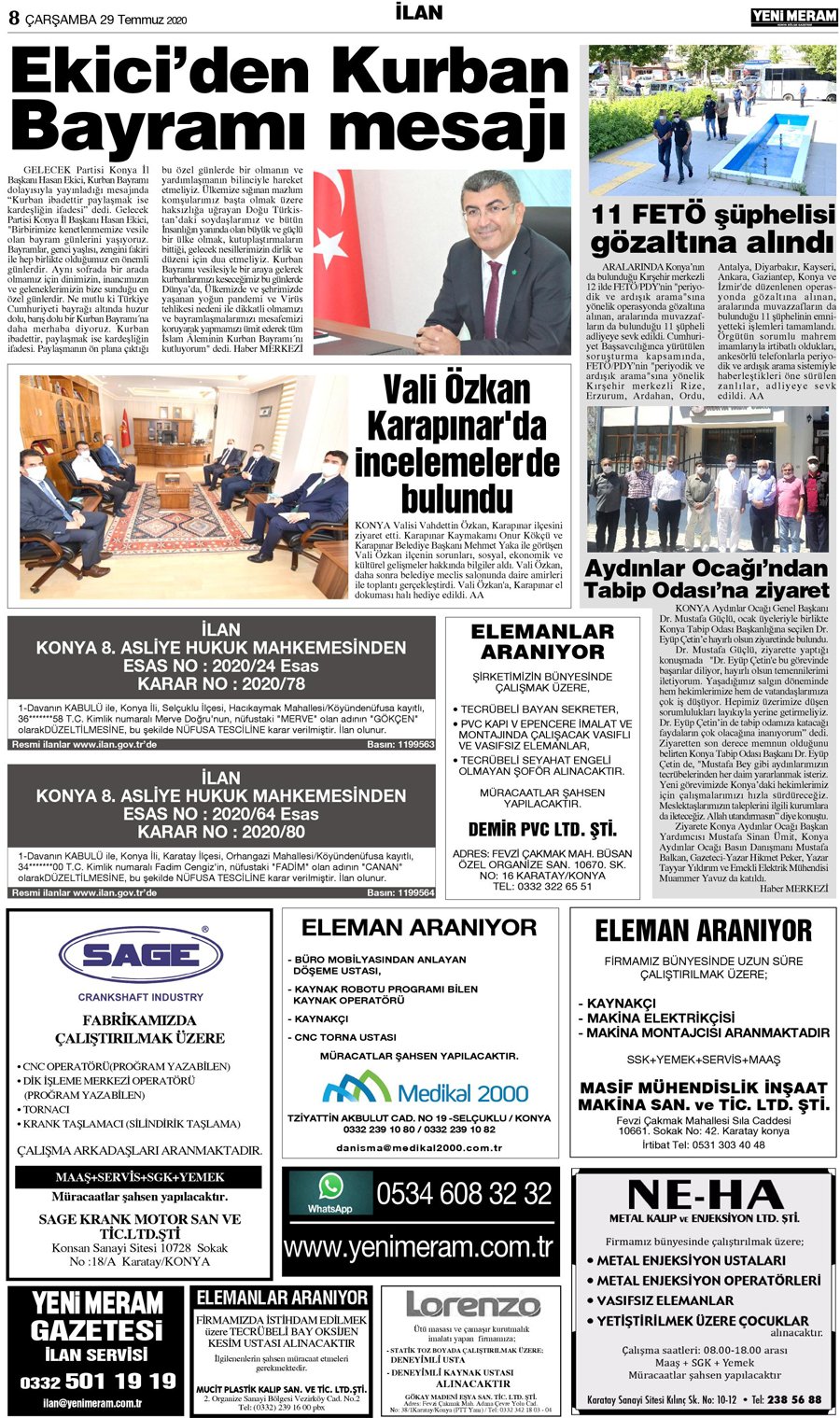 29 Temmuz 2020 Yeni Meram Gazetesi