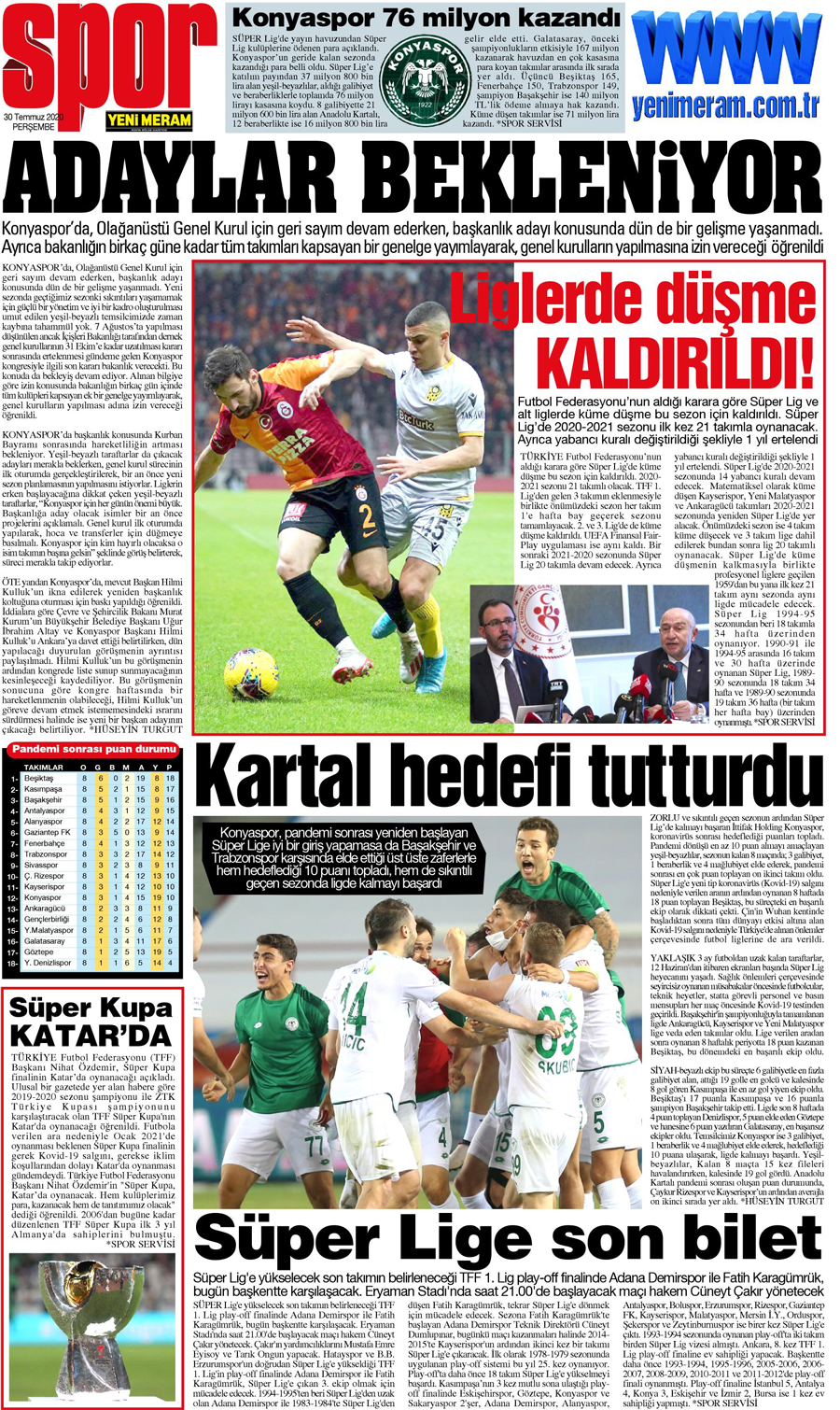 30 Temmuz 2020 Yeni Meram Gazetesi