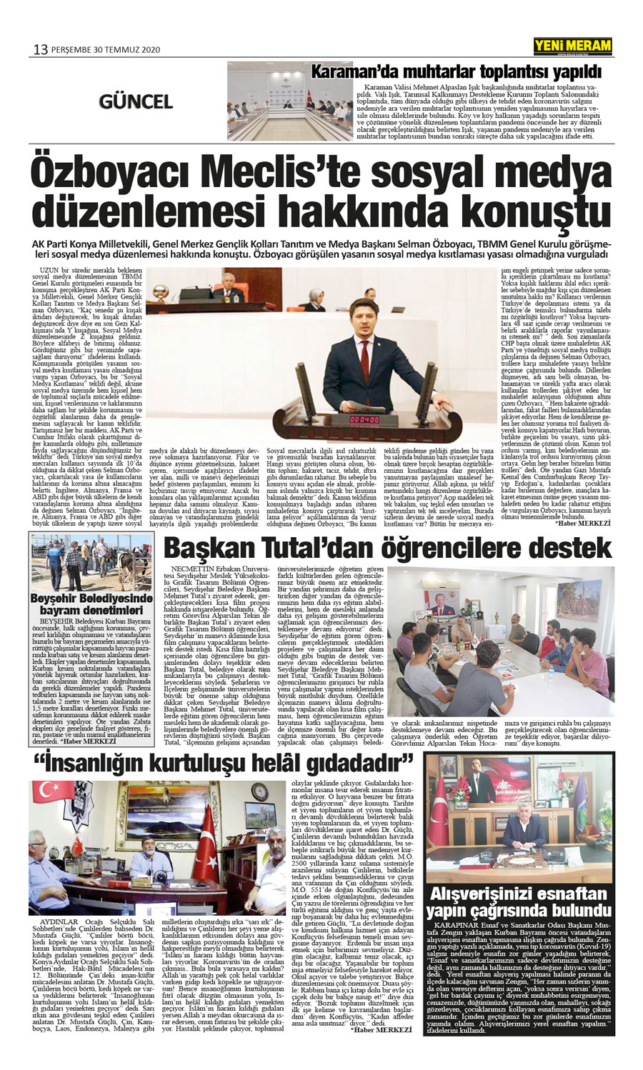 30 Temmuz 2020 Yeni Meram Gazetesi