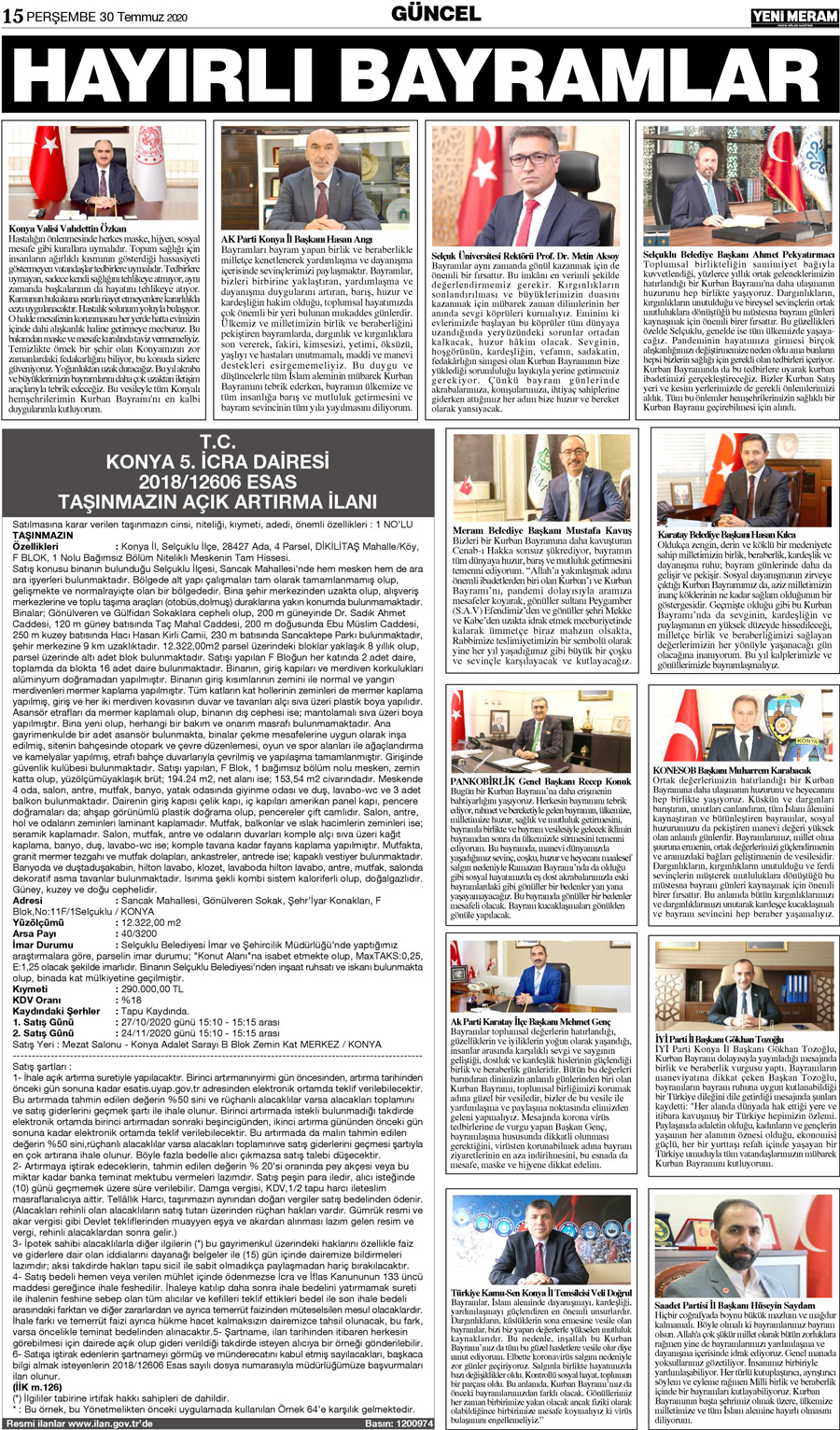 30 Temmuz 2020 Yeni Meram Gazetesi