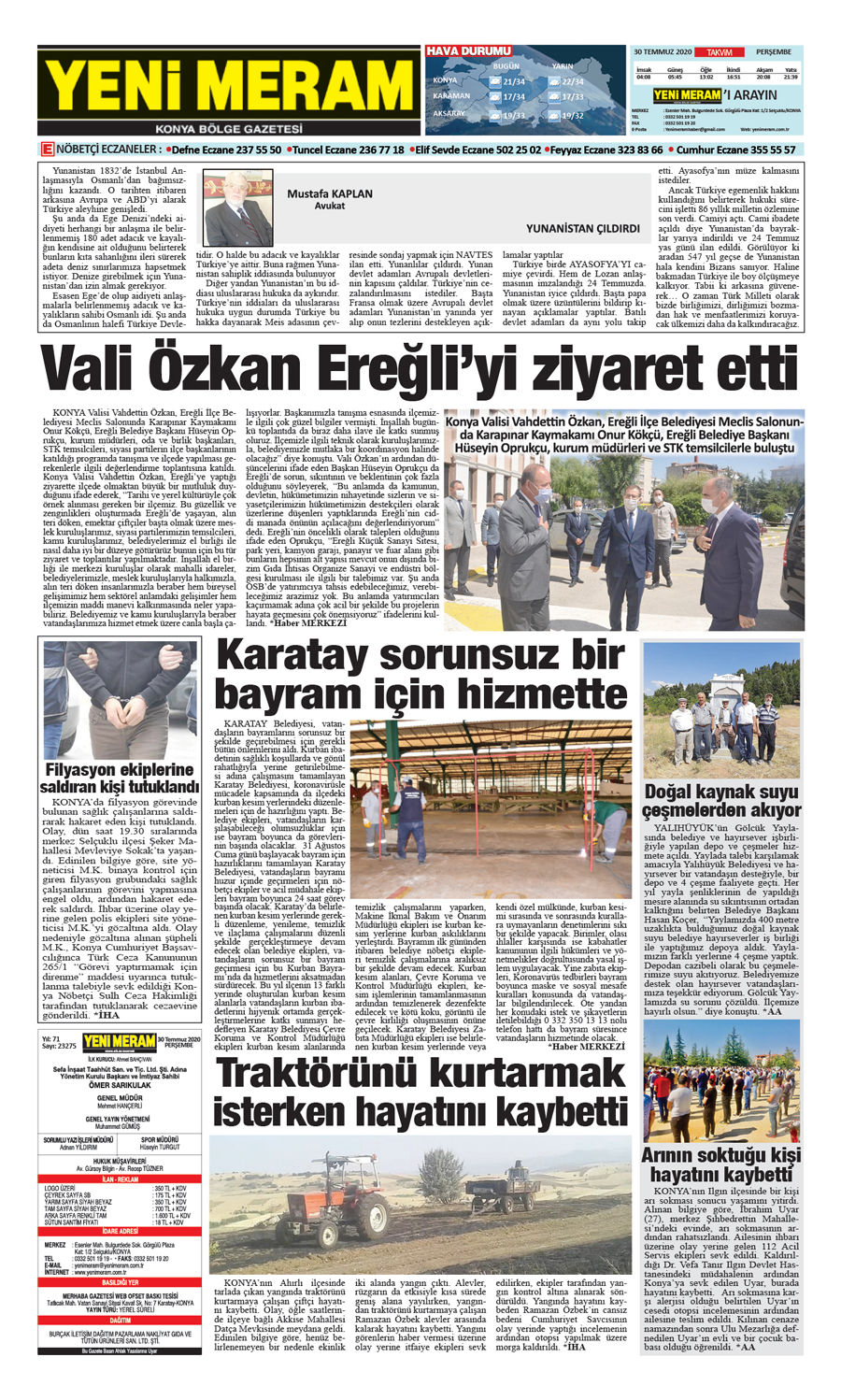 30 Temmuz 2020 Yeni Meram Gazetesi