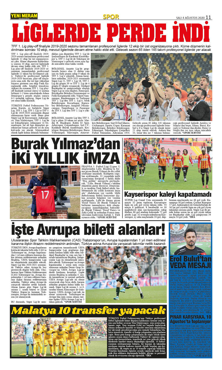 4 Ağustos 2020 Yeni Meram Gazetesi