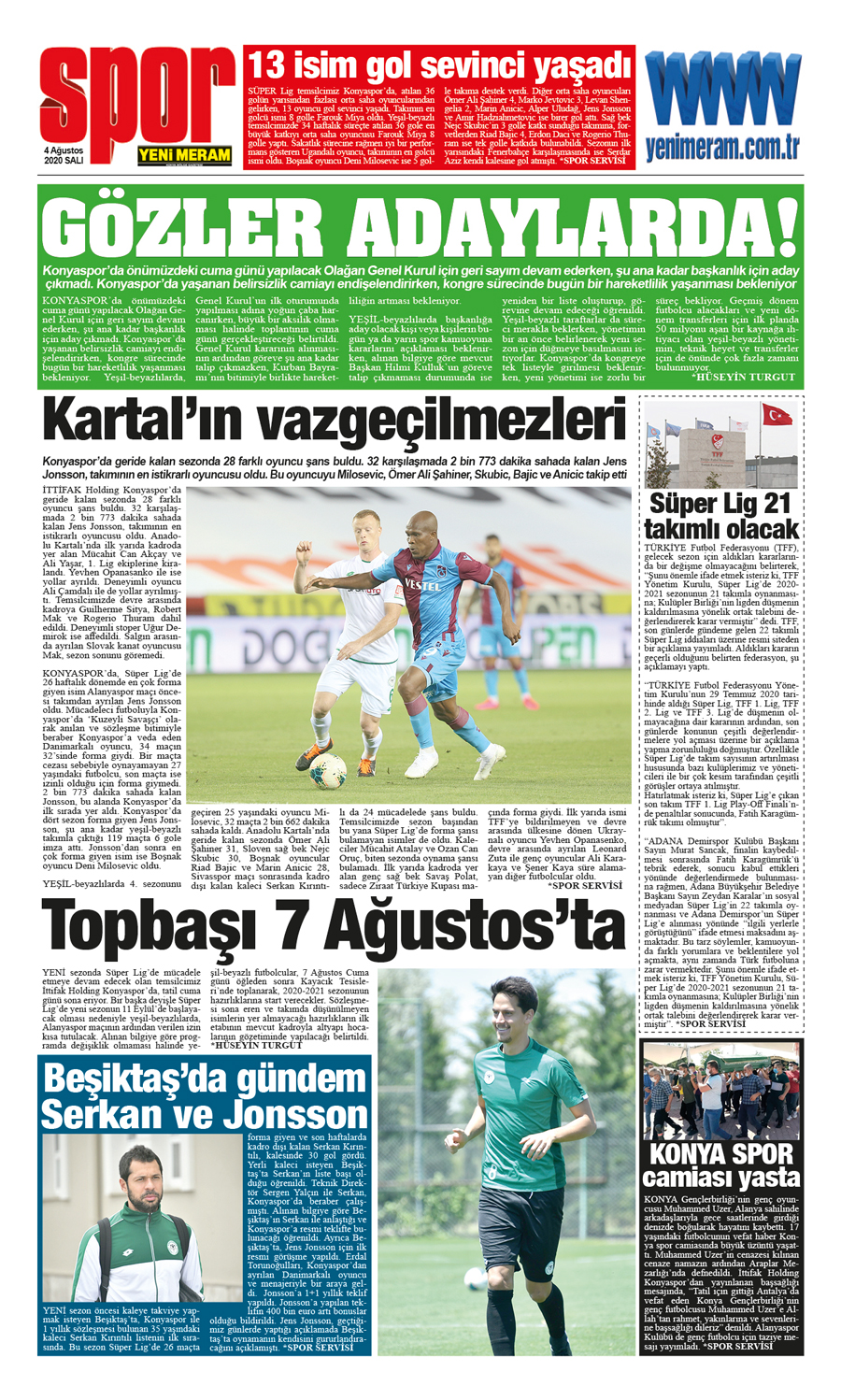 4 Ağustos 2020 Yeni Meram Gazetesi