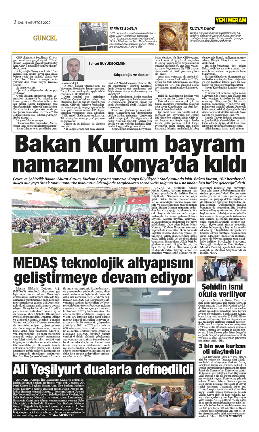 4 Ağustos 2020 Yeni Meram Gazetesi