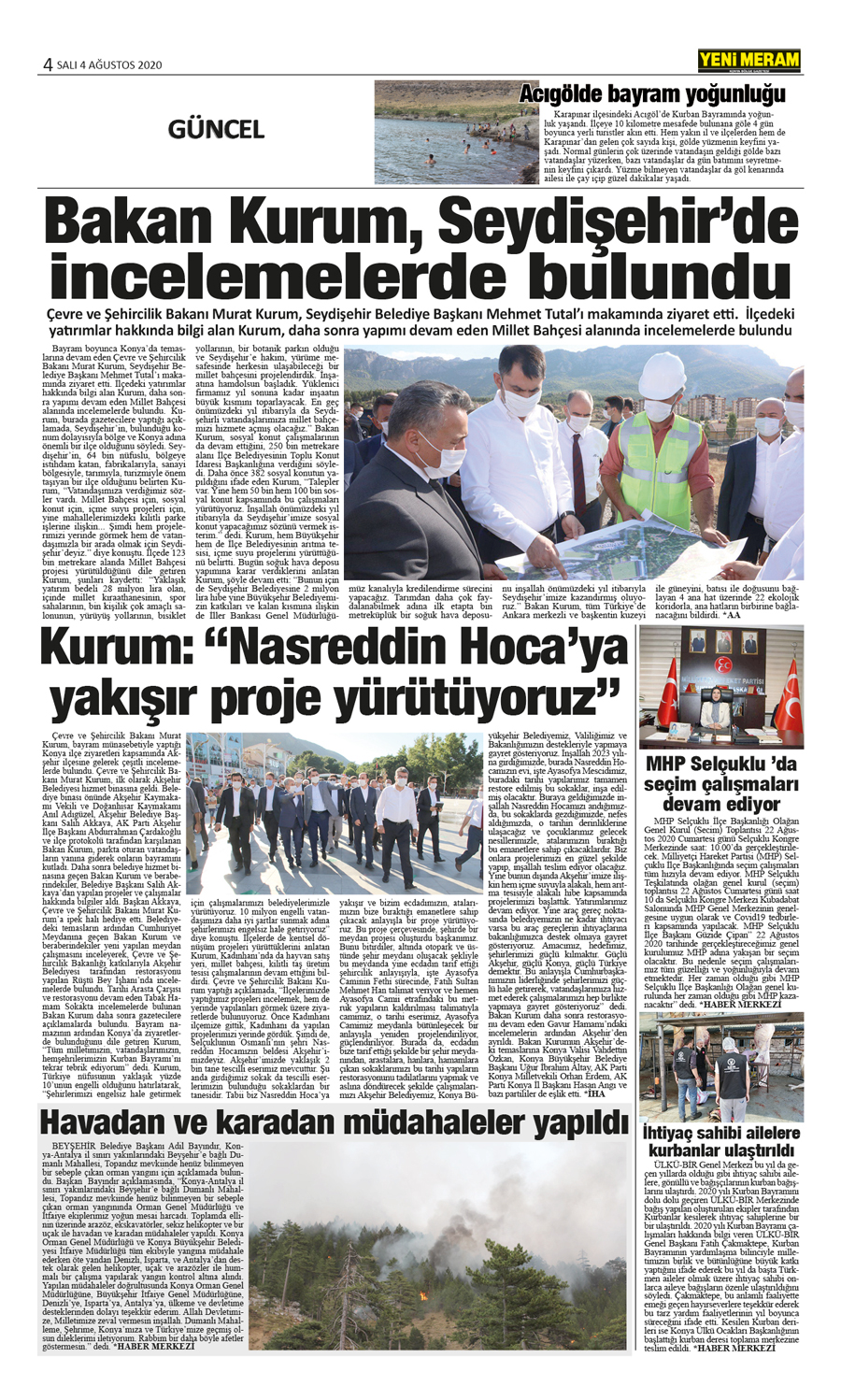 4 Ağustos 2020 Yeni Meram Gazetesi