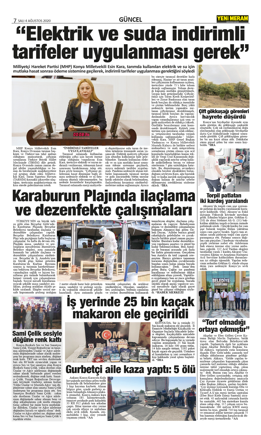 4 Ağustos 2020 Yeni Meram Gazetesi