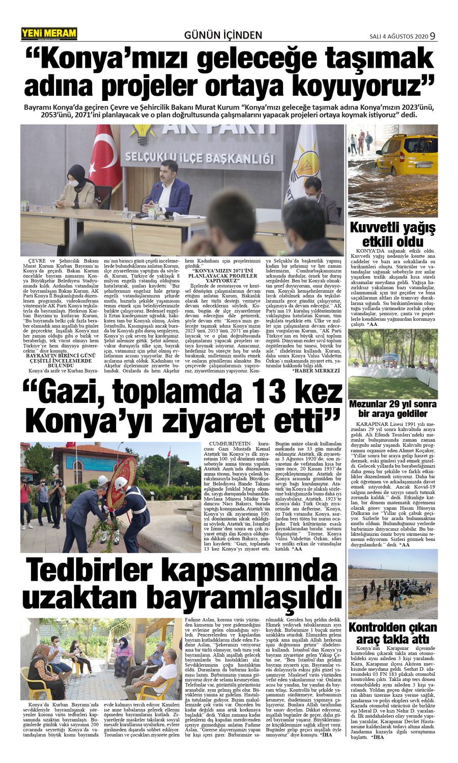 4 Ağustos 2020 Yeni Meram Gazetesi