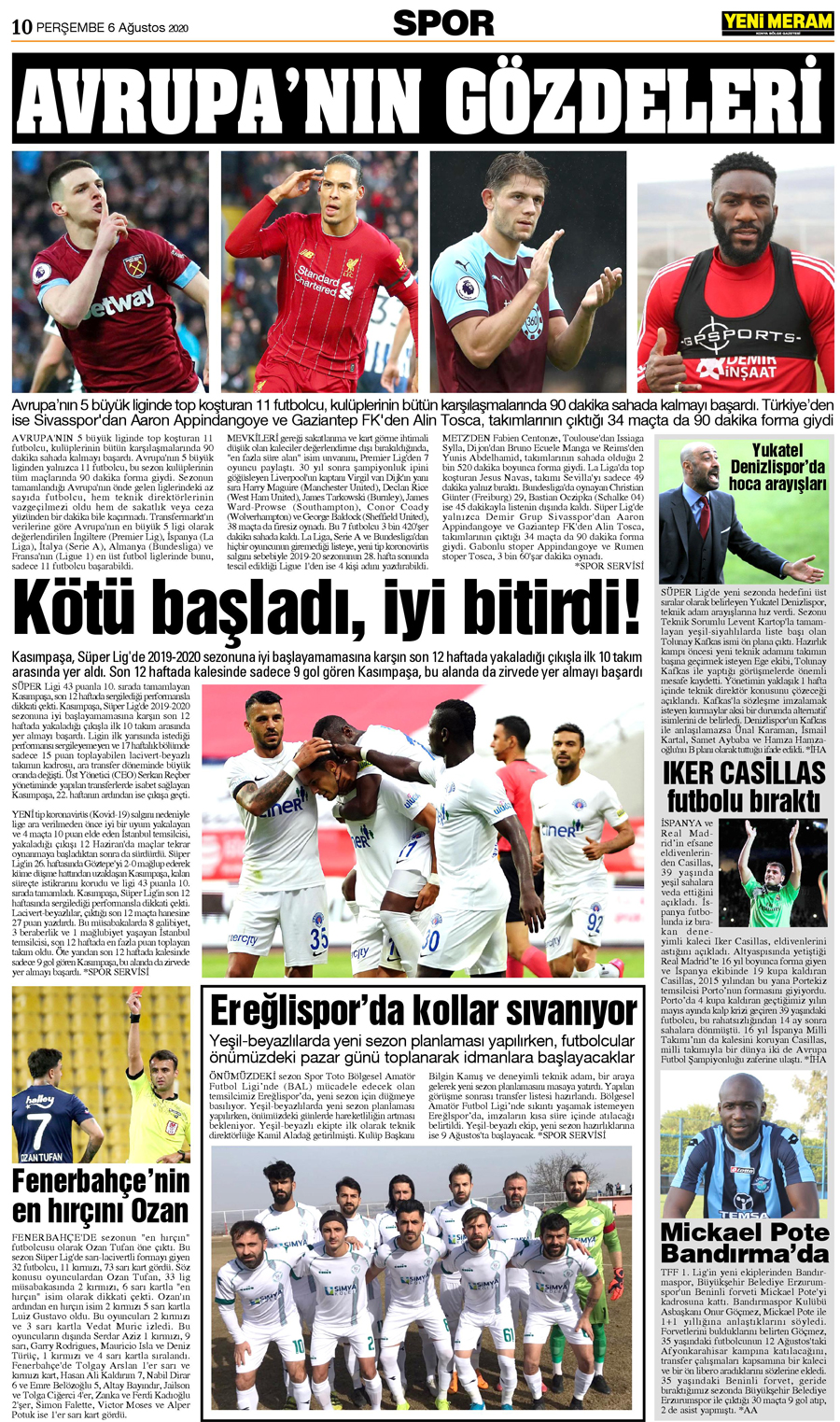 6 Ağustos 2020 Yeni Meram Gazetesi