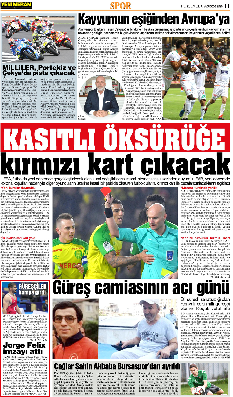 6 Ağustos 2020 Yeni Meram Gazetesi