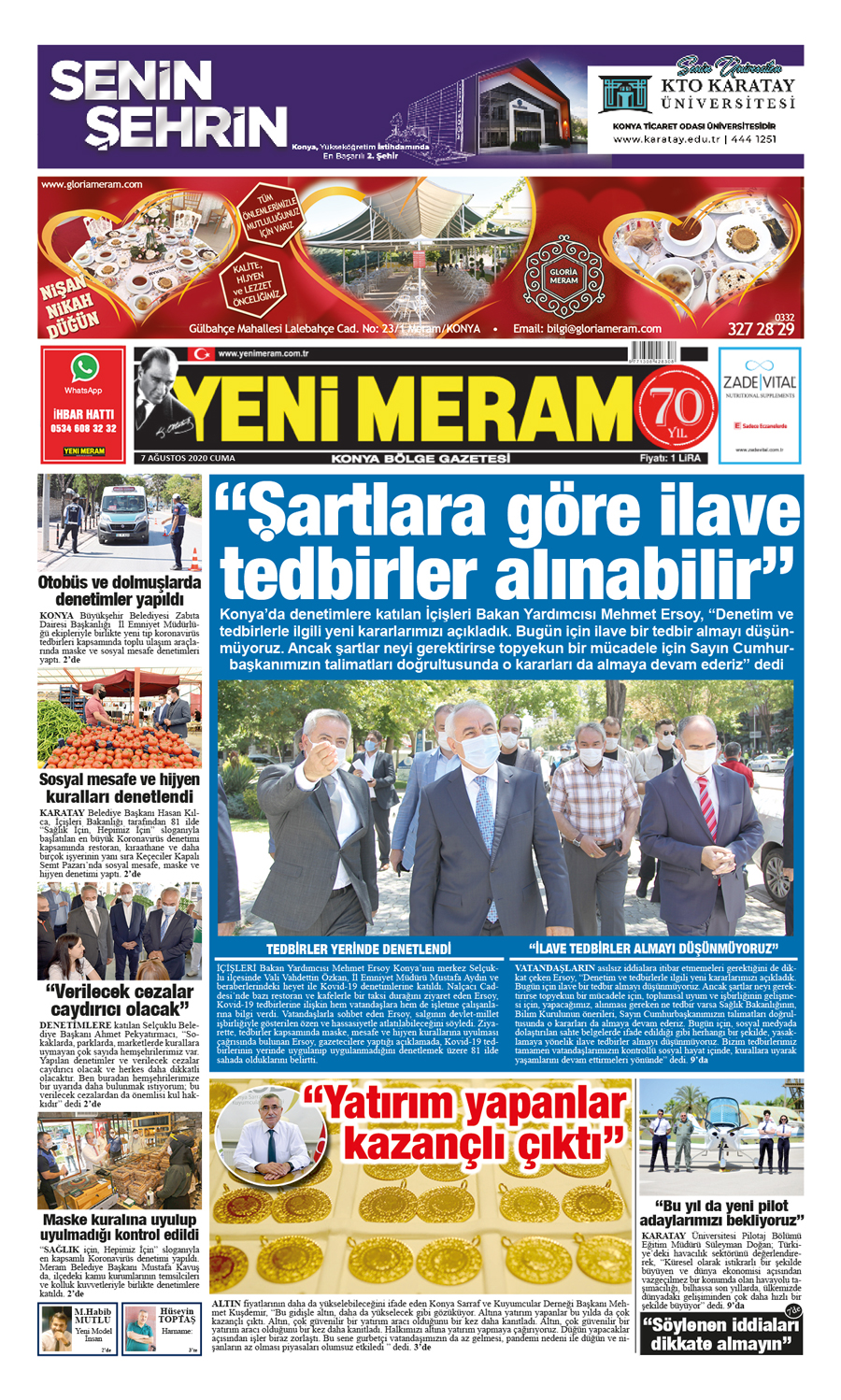 7 Ağustos 2020 Yeni Meram Gazetesi