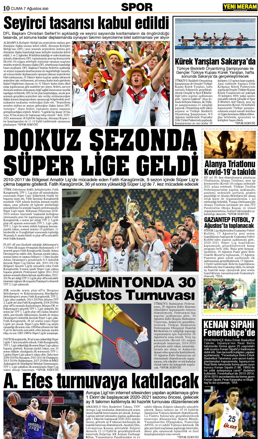 7 Ağustos 2020 Yeni Meram Gazetesi