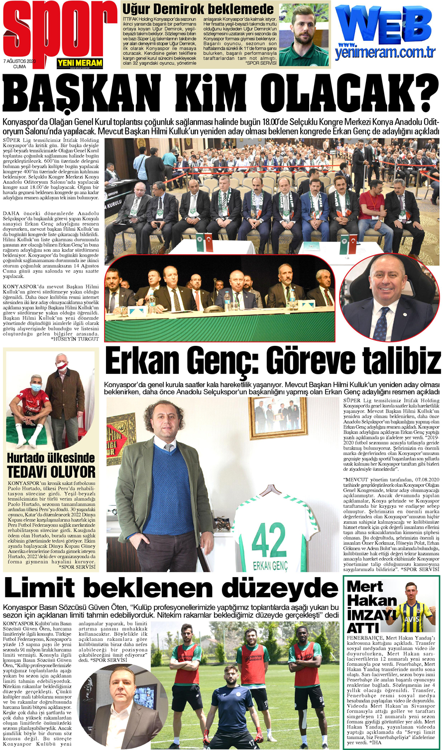 7 Ağustos 2020 Yeni Meram Gazetesi