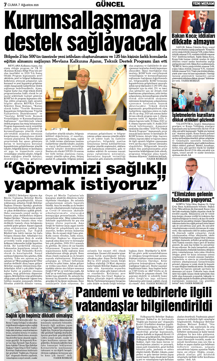 7 Ağustos 2020 Yeni Meram Gazetesi