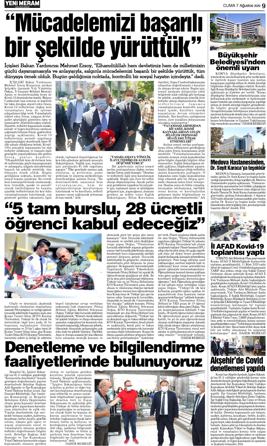 7 Ağustos 2020 Yeni Meram Gazetesi