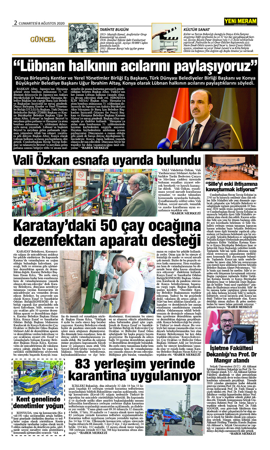 8 Ağustos 2020 Yeni Meram Gazetesi