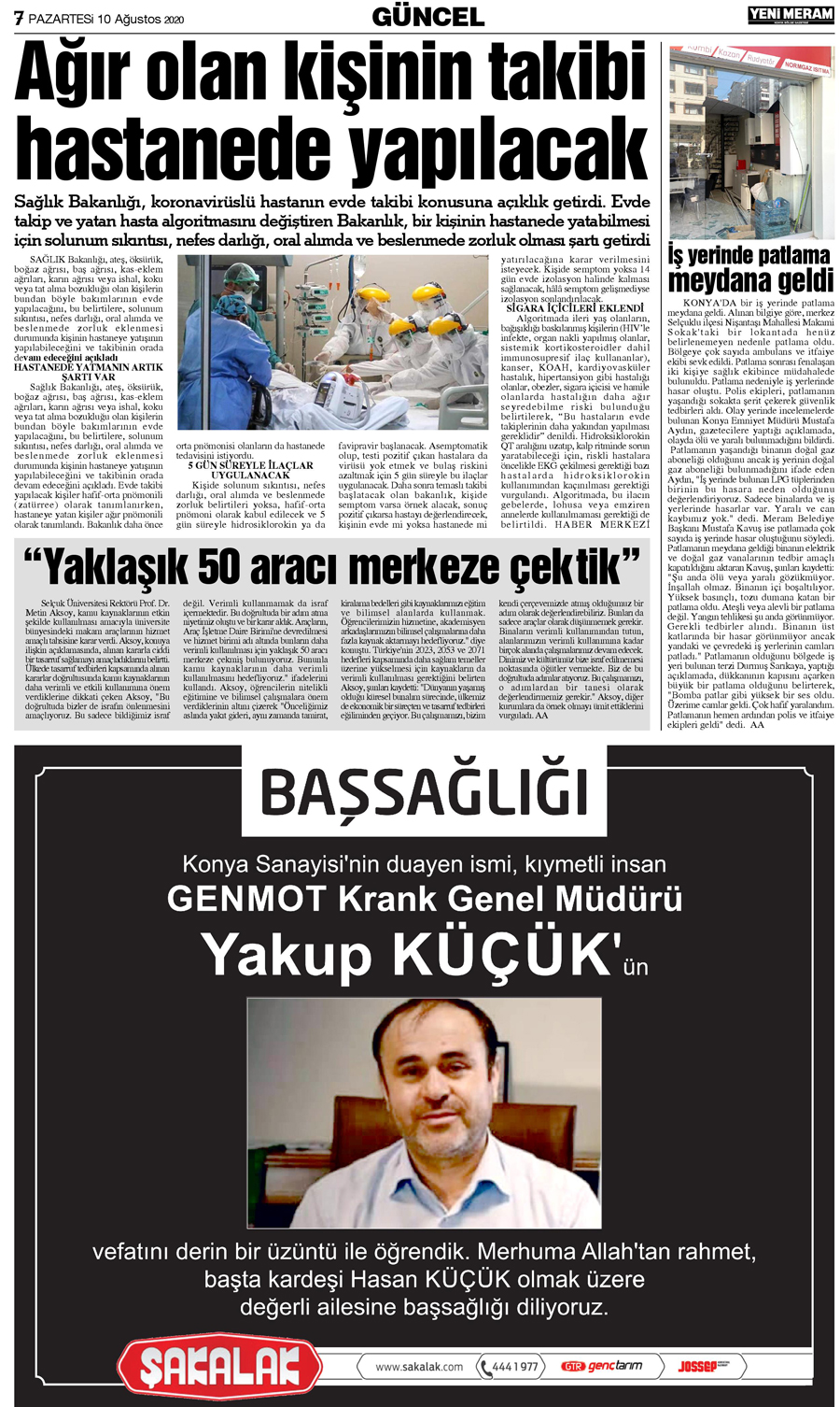 10 Ağustos 2020 Yeni Meram Gazetesi