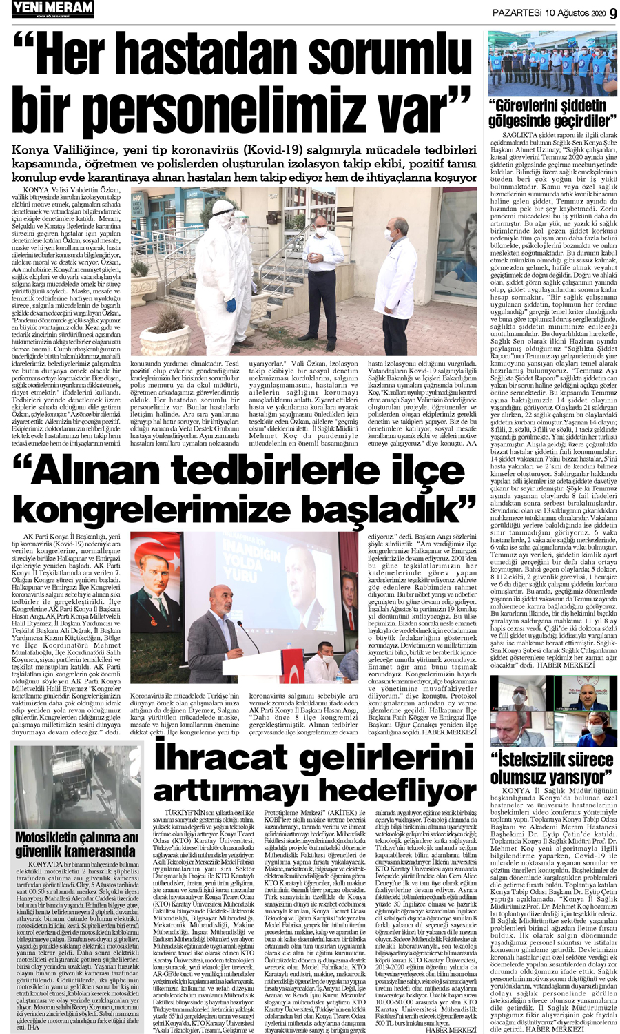 10 Ağustos 2020 Yeni Meram Gazetesi