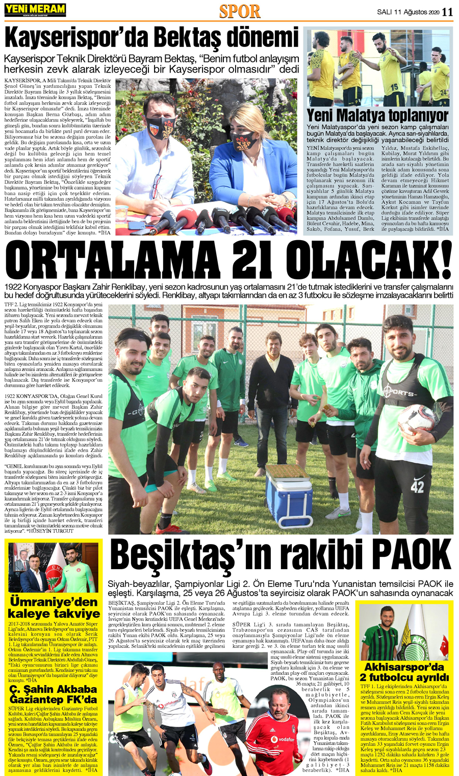 11 Ağustos 2020 Yeni Meram Gazetesi