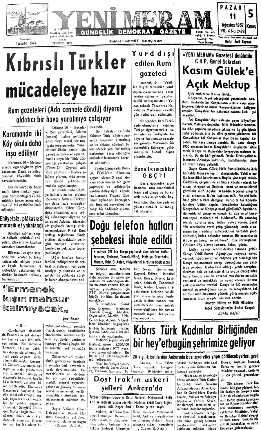 11 Ağustos 2020 Yeni Meram Gazetesi