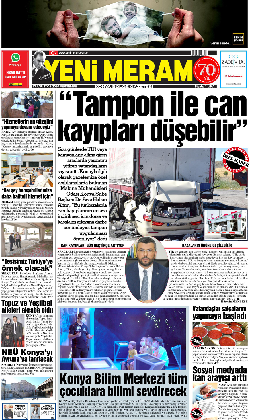 13 Ağustos 2020 Yeni Meram Gazetesi