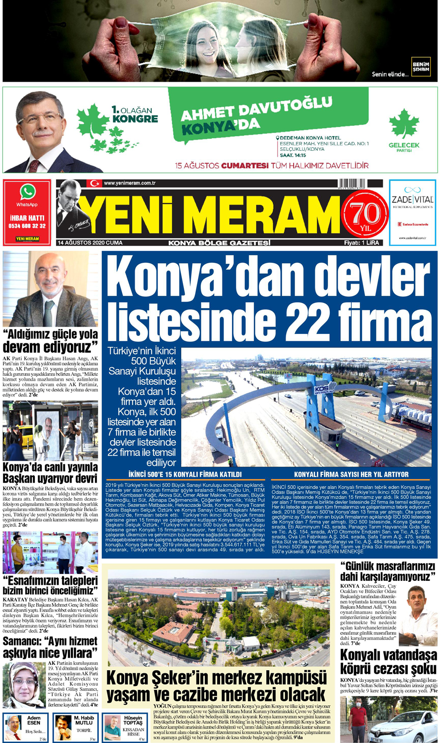 14 Ağustos 2020 Yeni Meram Gazetesi