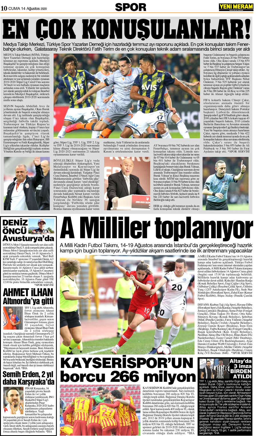 14 Ağustos 2020 Yeni Meram Gazetesi