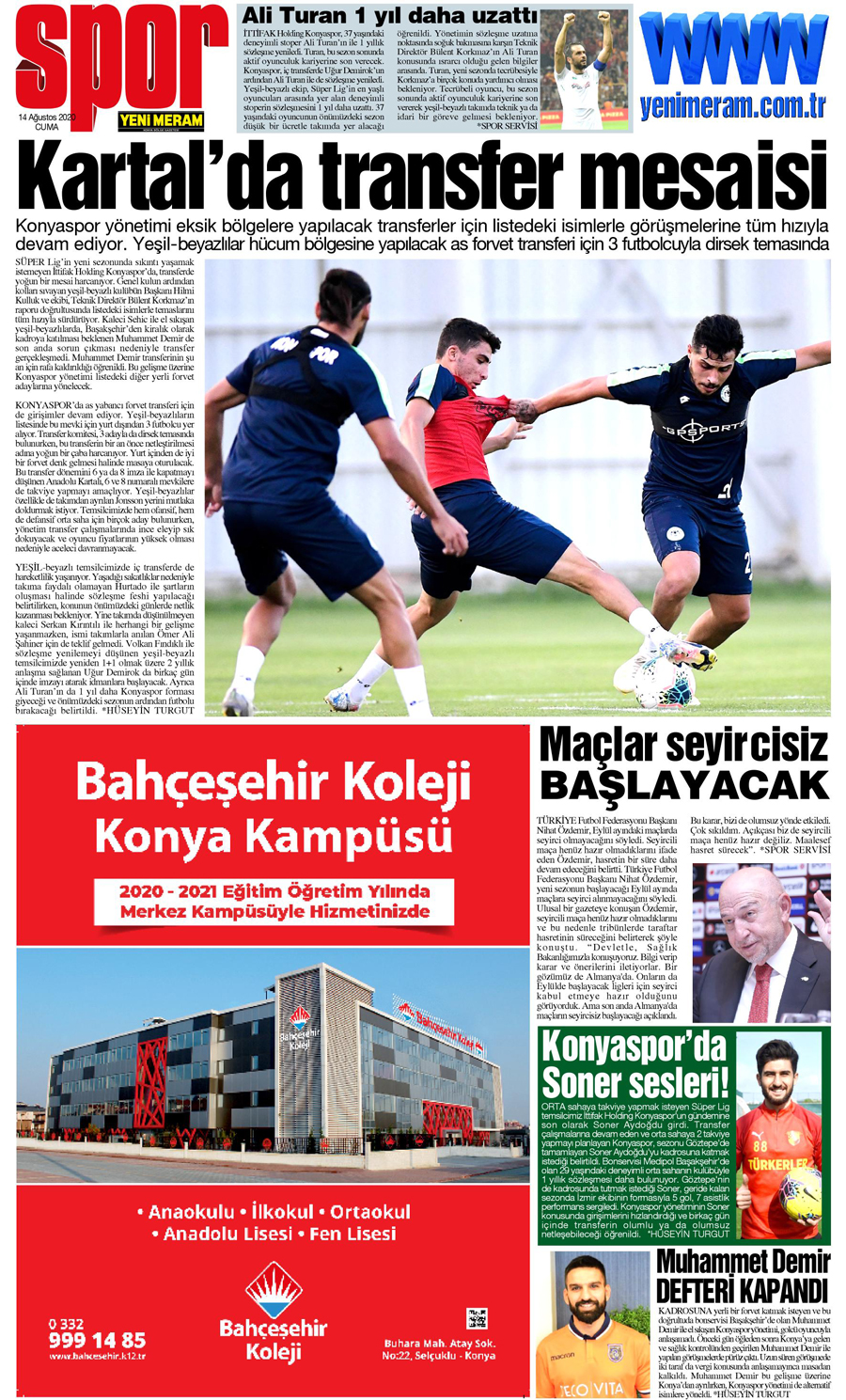 14 Ağustos 2020 Yeni Meram Gazetesi