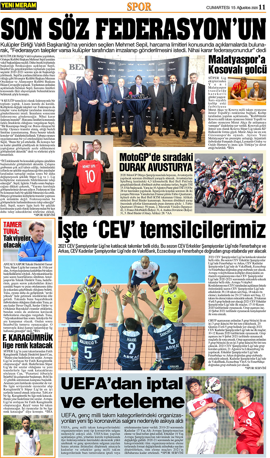 15 Ağustos 2020 Yeni Meram Gazetesi