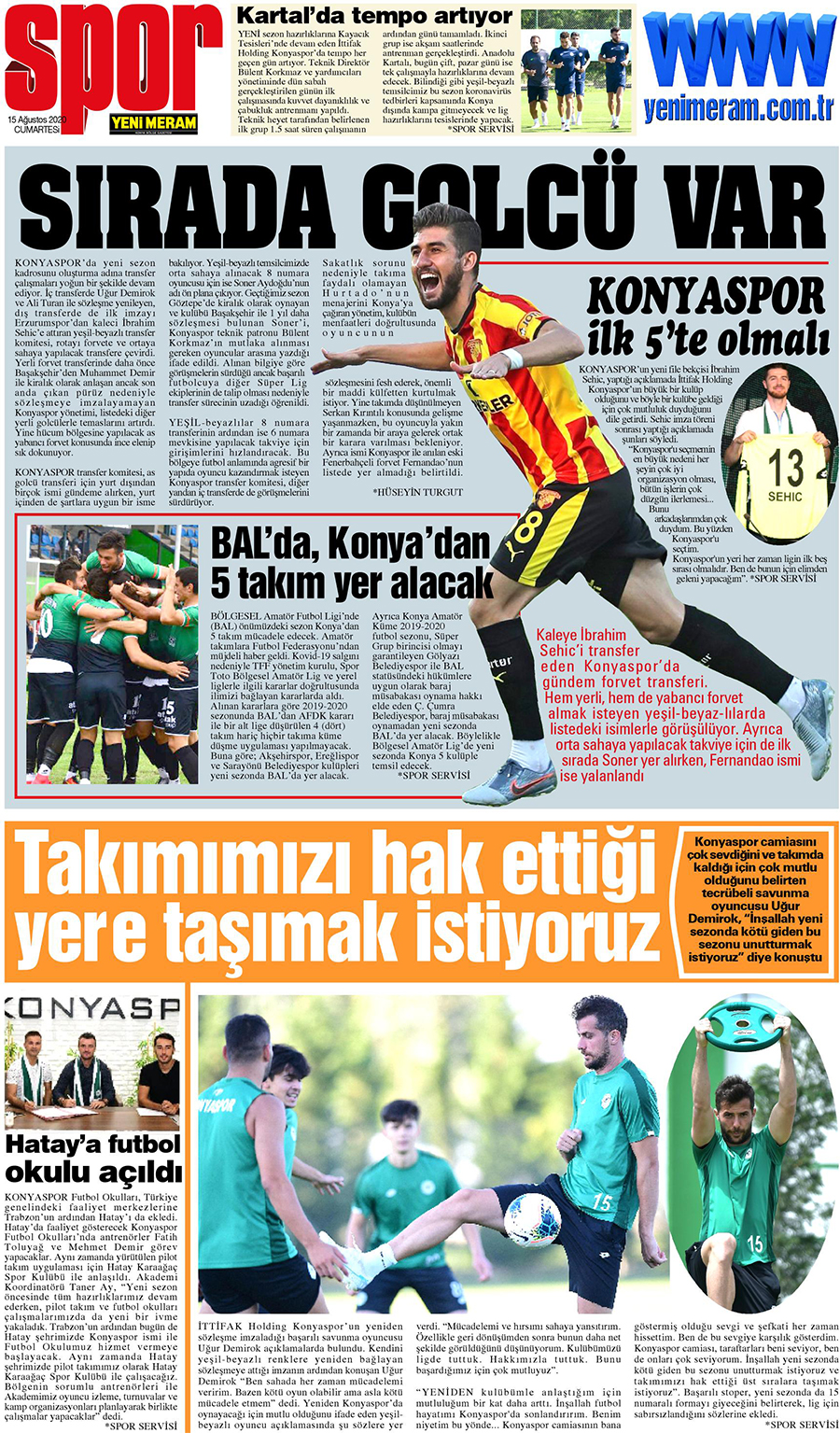 15 Ağustos 2020 Yeni Meram Gazetesi