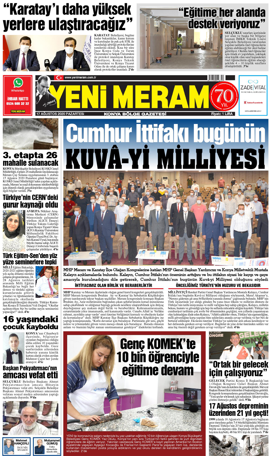 17 Ağustos 2020 Yeni Meram Gazetesi