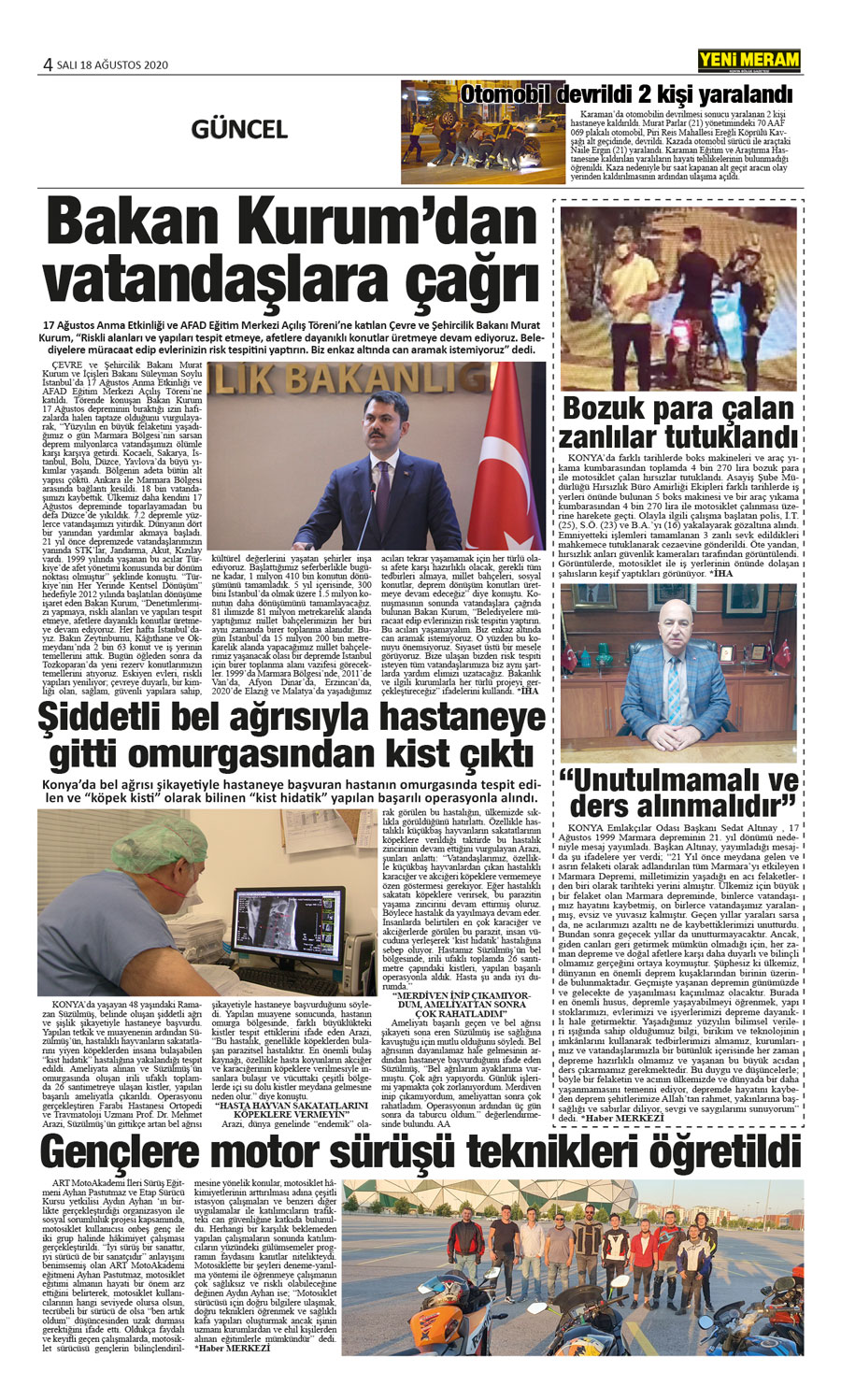 18 Ağustos 2020 Yeni Meram Gazetesi