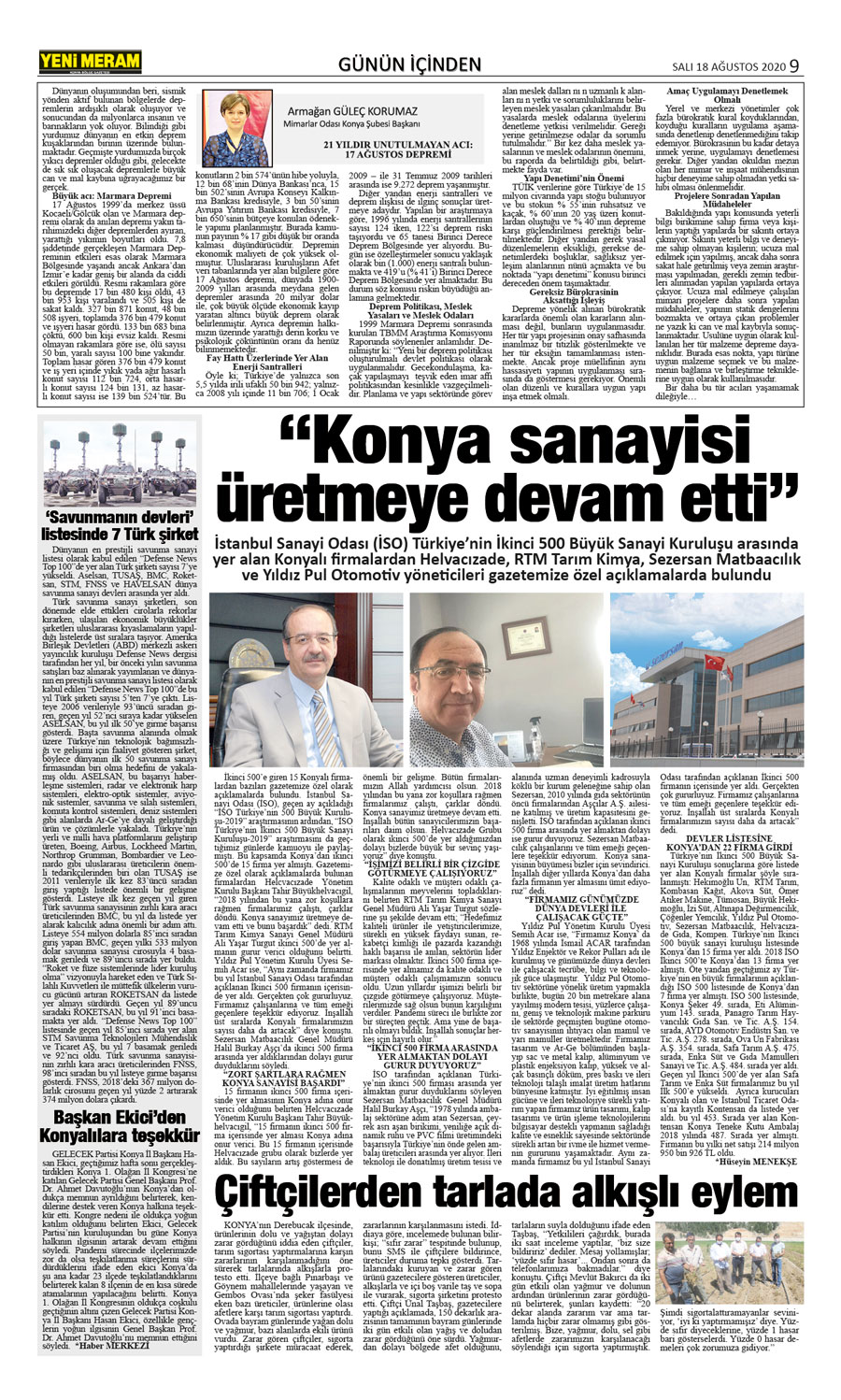 18 Ağustos 2020 Yeni Meram Gazetesi