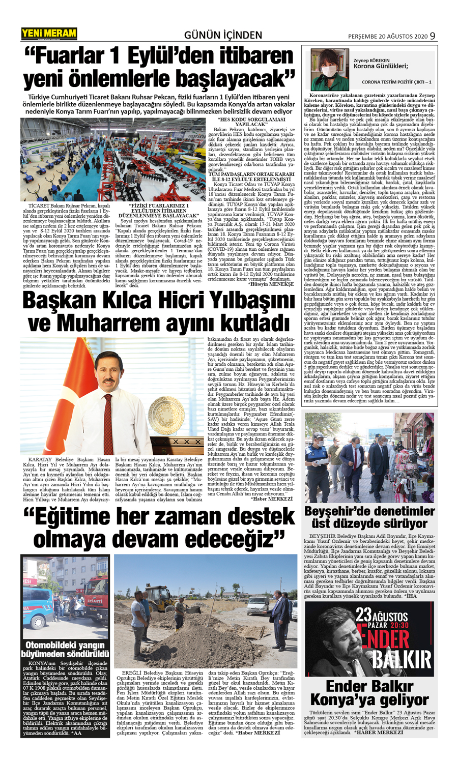 20 Ağustos 2020 Yeni Meram Gazetesi