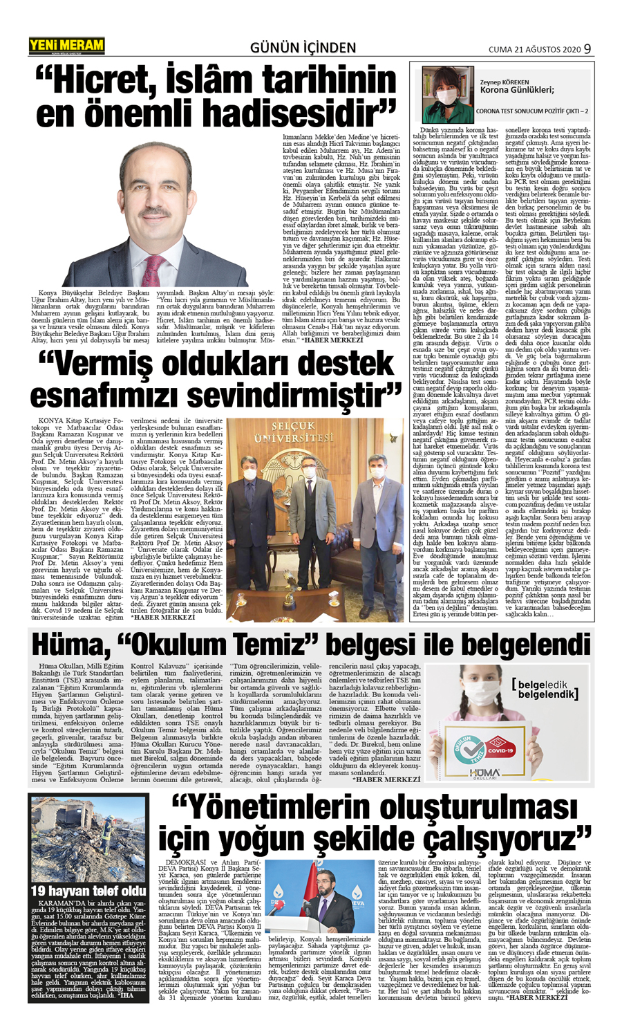 21 Ağustos 2020 Yeni Meram Gazetesi