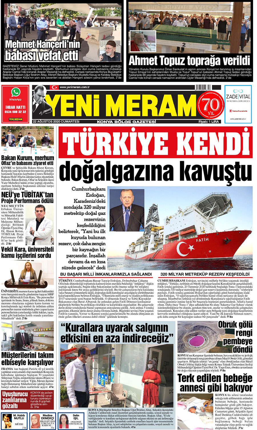 22 Ağustos 2020 Yeni Meram Gazetesi