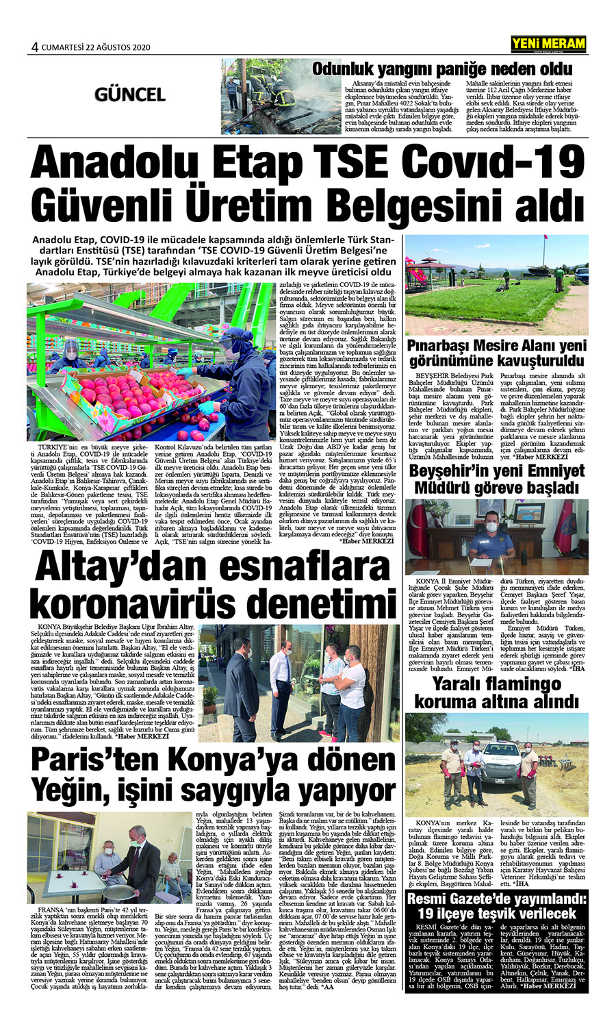 22 Ağustos 2020 Yeni Meram Gazetesi