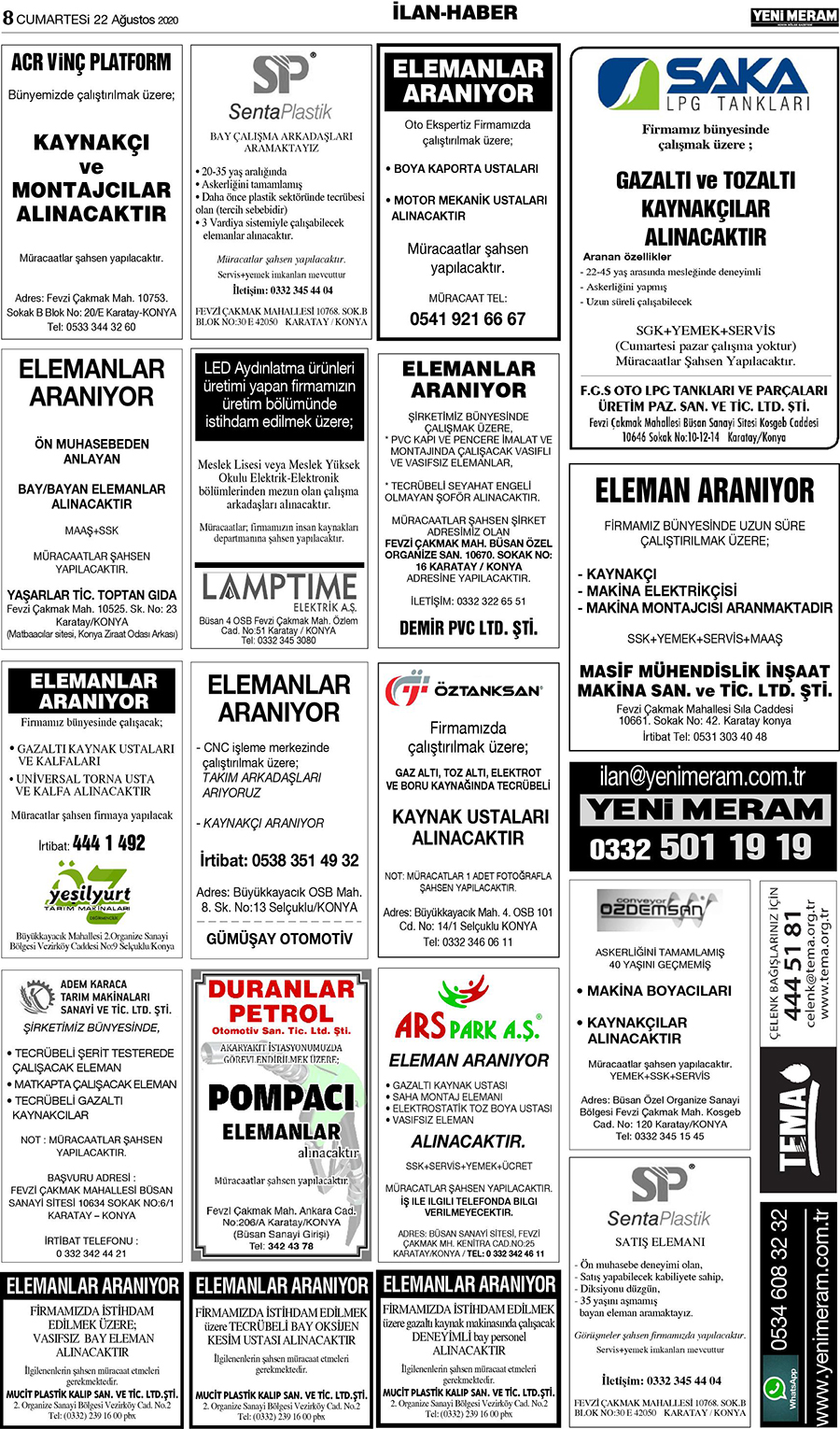 22 Ağustos 2020 Yeni Meram Gazetesi