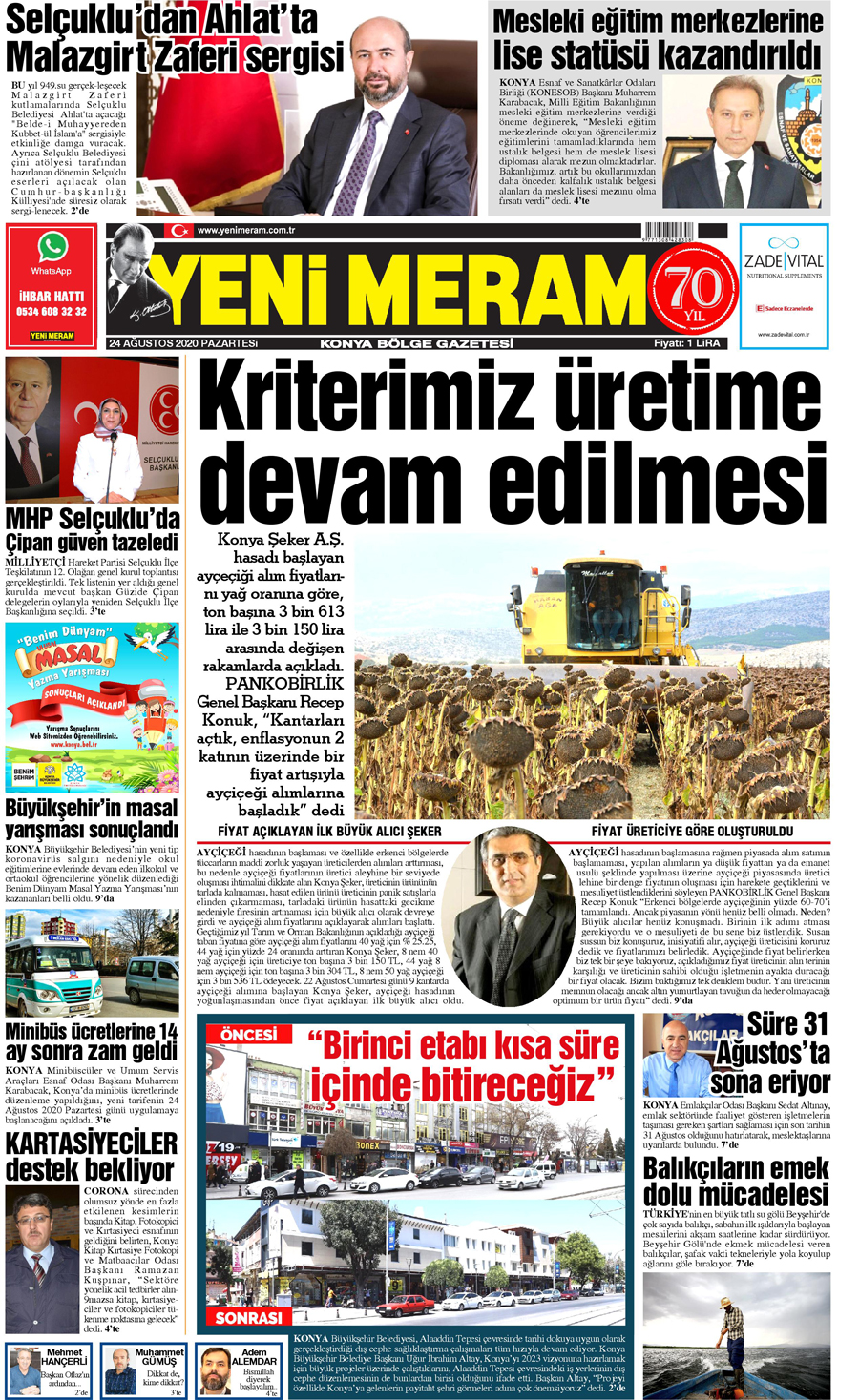 24 Ağustos 2020 Yeni Meram Gazetesi