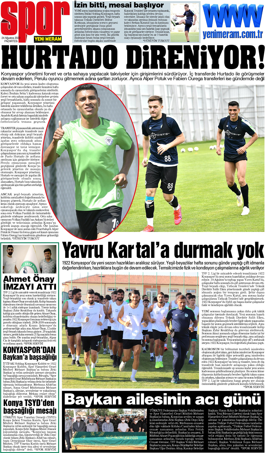 24 Ağustos 2020 Yeni Meram Gazetesi