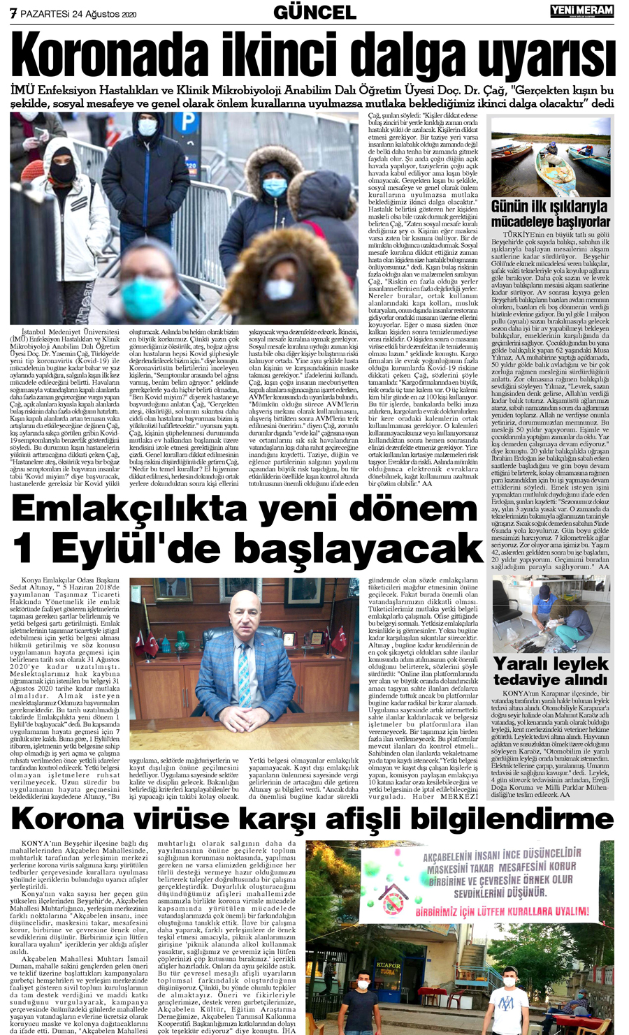 24 Ağustos 2020 Yeni Meram Gazetesi