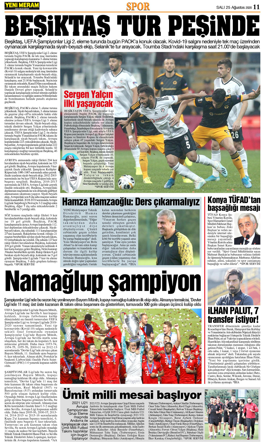 25 Ağustos 2020 Yeni Meram Gazetesi