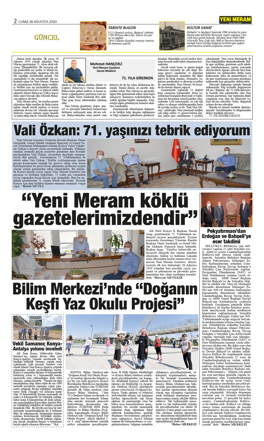 28 Ağustos 2020 Yeni Meram Gazetesi