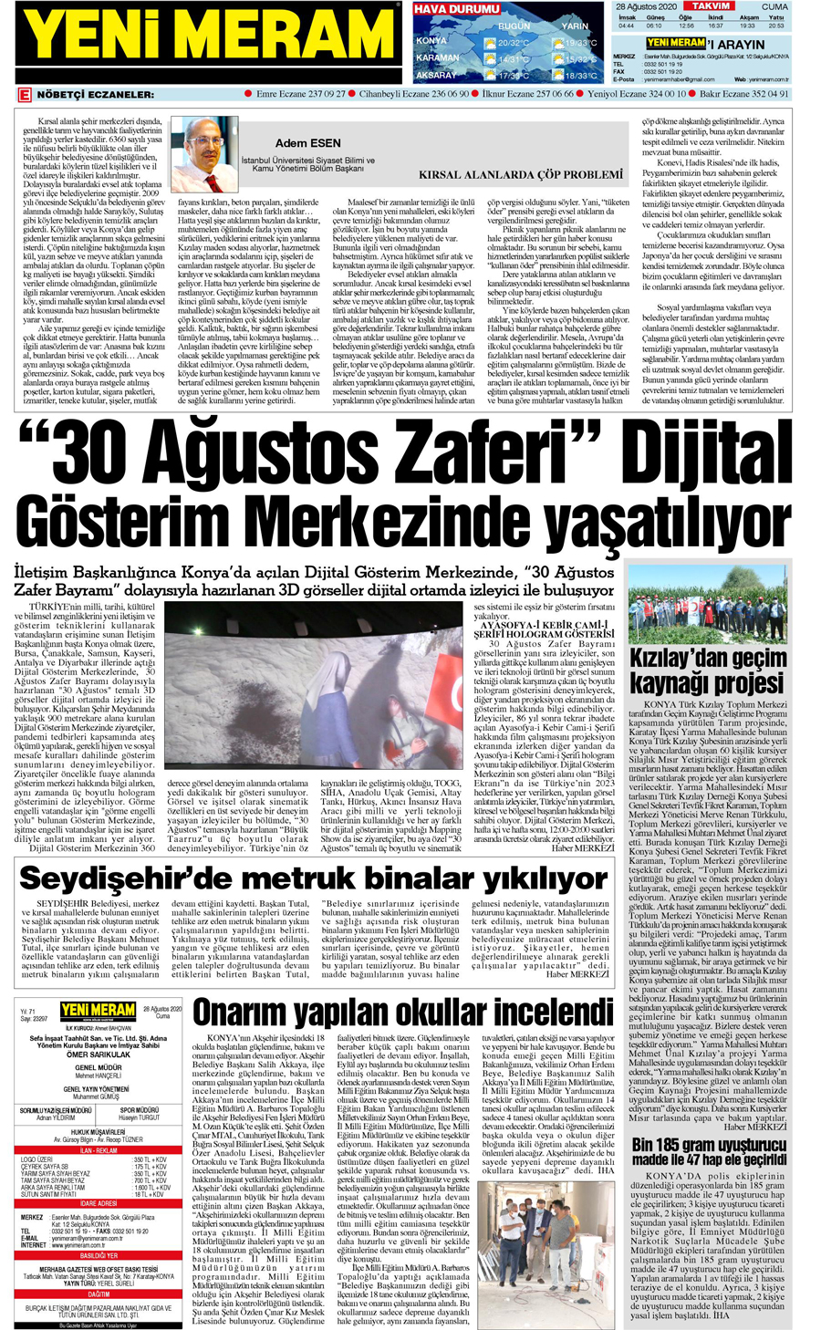 28 Ağustos 2020 Yeni Meram Gazetesi