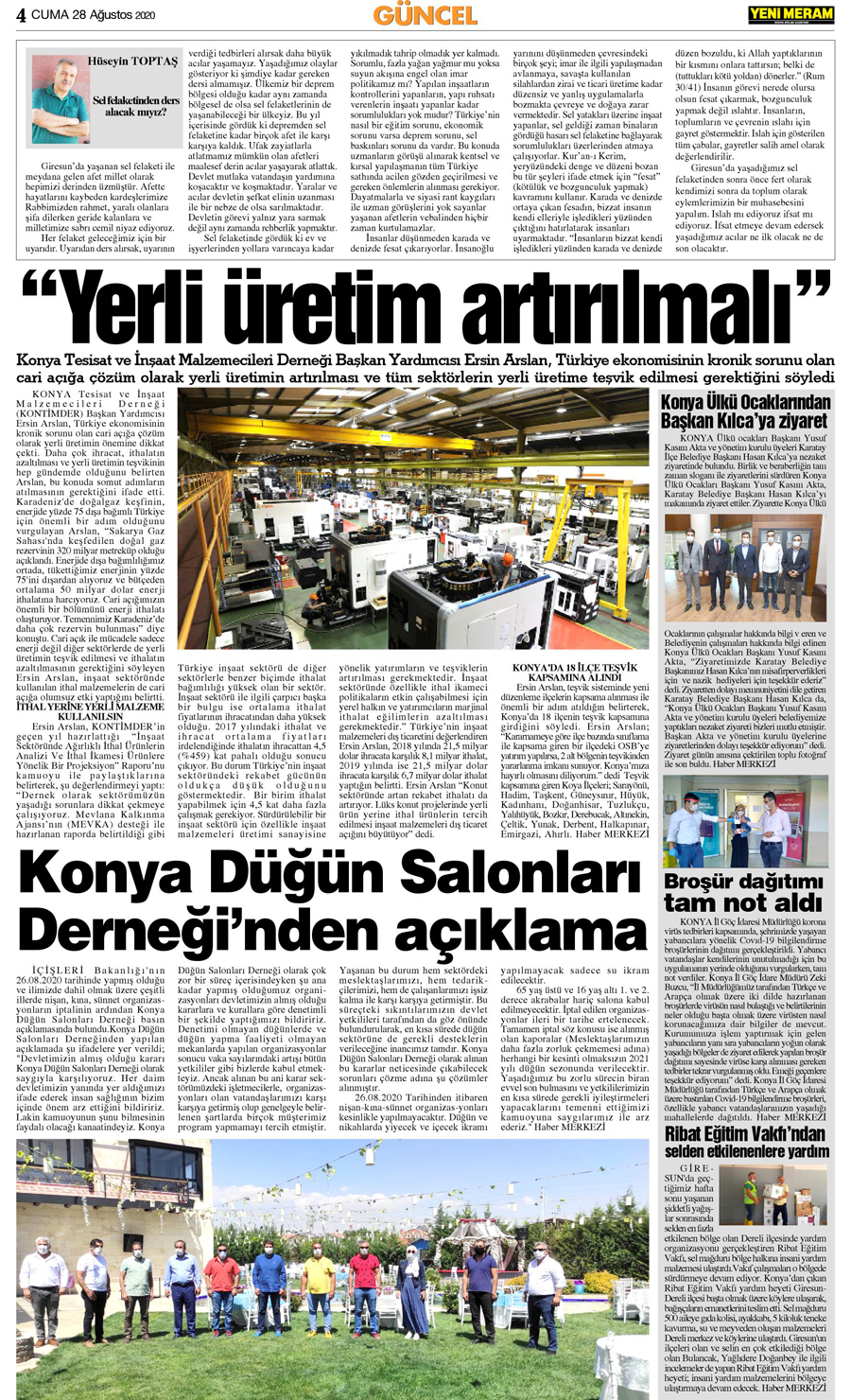 28 Ağustos 2020 Yeni Meram Gazetesi