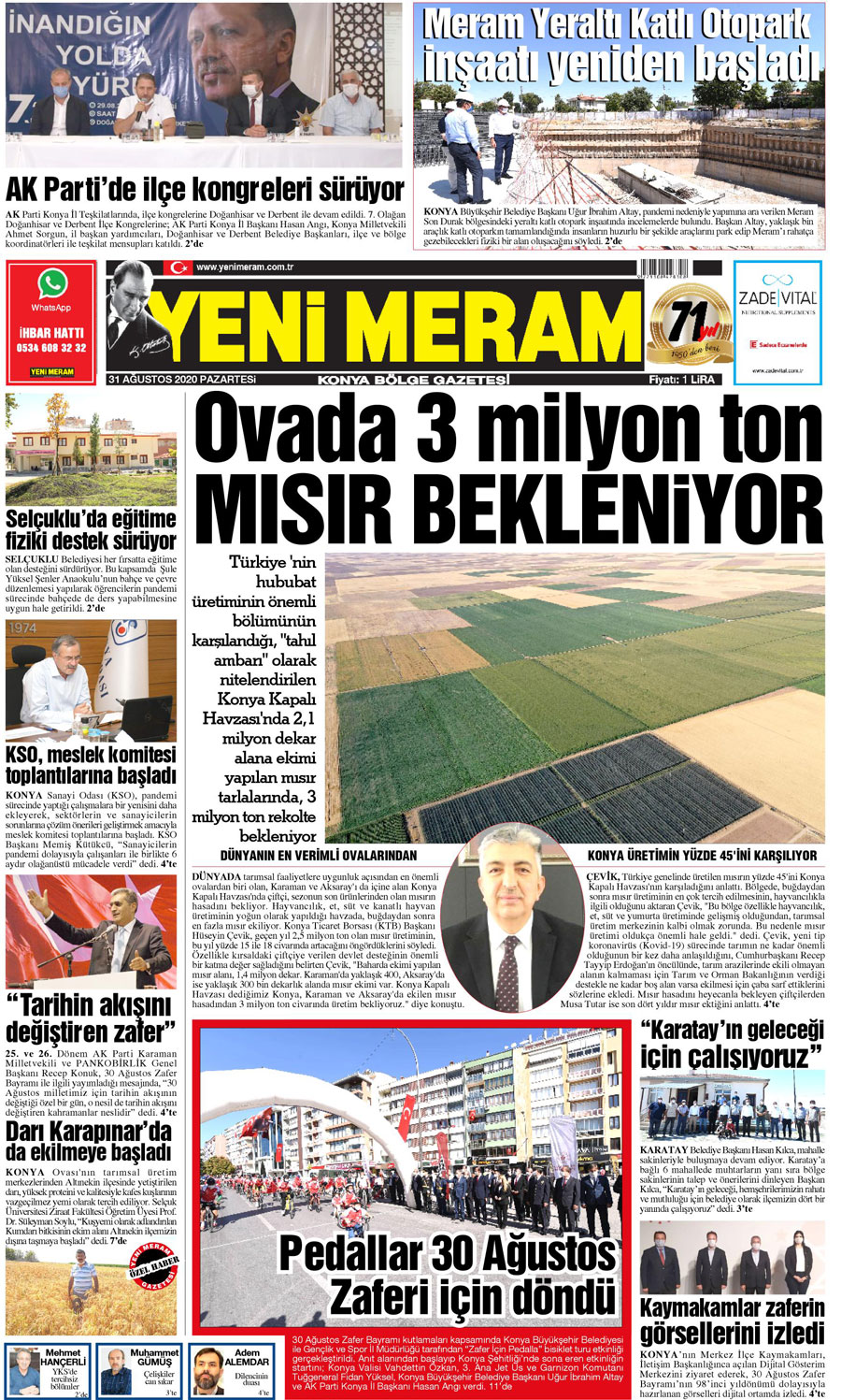 31 Ağustos 2020 Yeni Meram Gazetesi